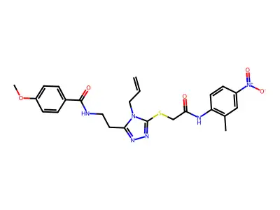 4-methoxy-N-[2-[5-[2-(2-methyl-4-nitroanilino)-2-oxoethyl]sulfanyl-4-prop-2-enyl-1,2,4-triazol-3-yl]ethyl]benzamide structure