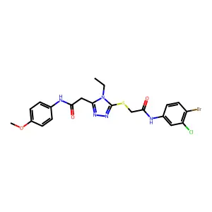 2-[5-({2-[(4-bromo-3-chlorophenyl)amino]-2-oxoethyl}sulfanyl)-4-ethyl-4H-1,2,4-triazol-3-yl]-N-(4-methoxyphenyl)acetamide structure