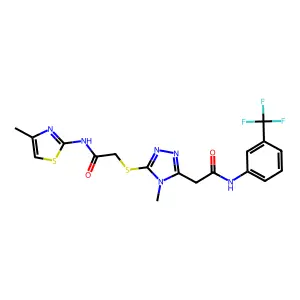 2-[4-methyl-5-({2-[(4-methyl-1,3-thiazol-2-yl)amino]-2-oxoethyl}sulfanyl)-4H-1,2,4-triazol-3-yl]-N-[3-(trifluoromethyl)phenyl]acetamide structure