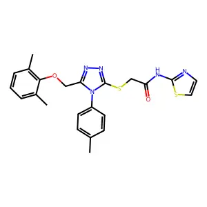 2-({5-[(2,6-dimethylphenoxy)methyl]-4-(4-methylphenyl)-4H-1,2,4-triazol-3-yl}sulfanyl)-N-(1,3-thiazol-2-yl)acetamide structure