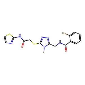 2-bromo-N-[(4-methyl-5-{[2-oxo-2-(1,3-thiazol-2-ylamino)ethyl]sulfanyl}-4H-1,2,4-triazol-3-yl)methyl]benzamide structure