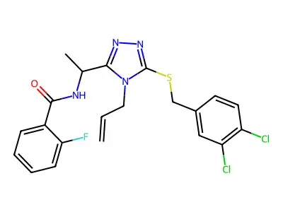 N-(1-{5-[(3,4-dichlorobenzyl)sulfanyl]-4-(prop-2-en-1-yl)-4H-1,2,4-triazol-3-yl}ethyl)-2-fluorobenzamide structure