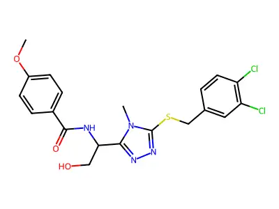 N-(1-{5-[(3,4-dichlorobenzyl)sulfanyl]-4-methyl-4H-1,2,4-triazol-3-yl}-2-hydroxyethyl)-4-methoxybenzamide structure