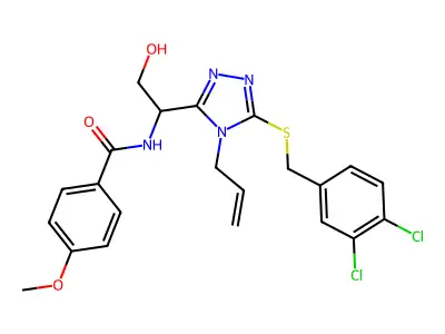 N-(1-{5-[(3,4-dichlorobenzyl)sulfanyl]-4-(prop-2-en-1-yl)-4H-1,2,4-triazol-3-yl}-2-hydroxyethyl)-4-methoxybenzamide structure