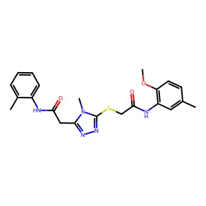 2-[5-({2-[(2-methoxy-5-methylphenyl)amino]-2-oxoethyl}sulfanyl)-4-methyl-4H-1,2,4-triazol-3-yl]-N-(2-methylphenyl)acetamide structure