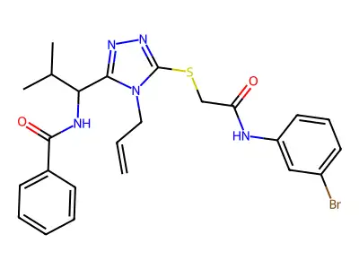 N-{1-[5-({2-[(3-bromophenyl)amino]-2-oxoethyl}sulfanyl)-4-(prop-2-en-1-yl)-4H-1,2,4-triazol-3-yl]-2-methylpropyl}benzamide structure