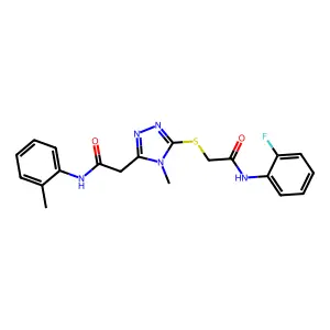 2-[5-({2-[(2-fluorophenyl)amino]-2-oxoethyl}sulfanyl)-4-methyl-4H-1,2,4-triazol-3-yl]-N-(2-methylphenyl)acetamide structure