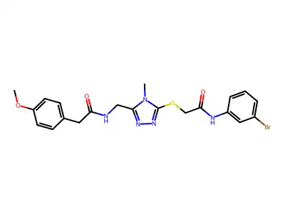 N-[[5-[2-(3-bromoanilino)-2-oxoethyl]sulfanyl-4-methyl-1,2,4-triazol-3-yl]methyl]-2-(4-methoxyphenyl)acetamide structure