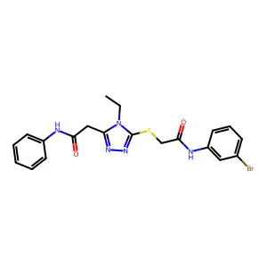 2-[5-[2-(3-bromoanilino)-2-oxoethyl]sulfanyl-4-ethyl-1,2,4-triazol-3-yl]-N-phenylacetamide structure