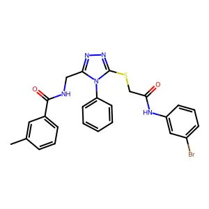 N-[[5-[2-(3-bromoanilino)-2-oxoethyl]sulfanyl-4-phenyl-1,2,4-triazol-3-yl]methyl]-3-methylbenzamide structure
