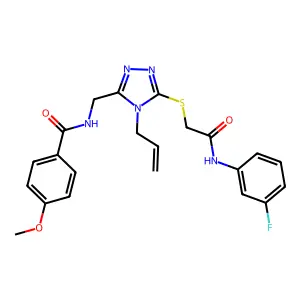 N-[[5-[2-(3-fluoroanilino)-2-oxoethyl]sulfanyl-4-prop-2-enyl-1,2,4-triazol-3-yl]methyl]-4-methoxybenzamide structure