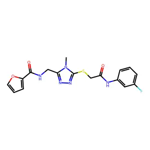 N-[[5-[2-(3-fluoroanilino)-2-oxoethyl]sulfanyl-4-methyl-1,2,4-triazol-3-yl]methyl]furan-2-carboxamide structure