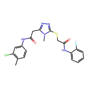 2-[(5-{2-[(3-chloro-4-methylphenyl)amino]-2-oxoethyl}-4-methyl-4H-1,2,4-triazol-3-yl)sulfanyl]-N-(2-fluorophenyl)acetamide structure