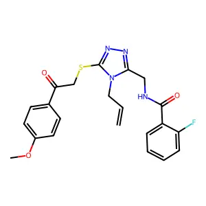 2-fluoro-N-[[5-[2-(4-methoxyphenyl)-2-oxoethyl]sulfanyl-4-prop-2-enyl-1,2,4-triazol-3-yl]methyl]benzamide structure