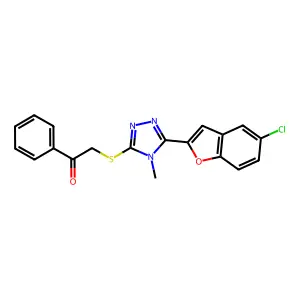 2-[[5-(5-chloro-1-benzofuran-2-yl)-4-methyl-1,2,4-triazol-3-yl]sulfanyl]-1-phenylethanone structure