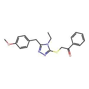 2-[[4-ethyl-5-[(4-methoxyphenyl)methyl]-1,2,4-triazol-3-yl]sulfanyl]-1-phenylethanone structure