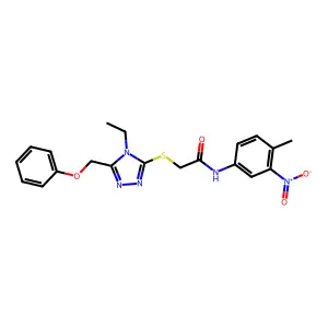 2-[[4-ethyl-5-(phenoxymethyl)-1,2,4-triazol-3-yl]sulfanyl]-N-(4-methyl-3-nitrophenyl)acetamide structure