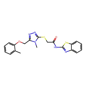 N-(1,3-benzothiazol-2-yl)-2-({4-methyl-5-[(2-methylphenoxy)methyl]-4H-1,2,4-triazol-3-yl}sulfanyl)acetamide structure