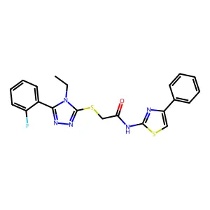2-[[4-ethyl-5-(2-fluorophenyl)-1,2,4-triazol-3-yl]sulfanyl]-N-(4-phenyl-1,3-thiazol-2-yl)acetamide structure