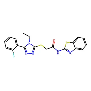 N-(1,3-benzothiazol-2-yl)-2-[[4-ethyl-5-(2-fluorophenyl)-1,2,4-triazol-3-yl]sulfanyl]acetamide structure