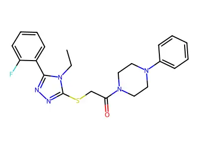 2-[[4-ethyl-5-(2-fluorophenyl)-1,2,4-triazol-3-yl]sulfanyl]-1-(4-phenylpiperazin-1-yl)ethanone structure