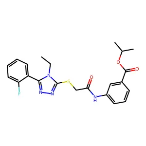 propan-2-yl 3-[({[4-ethyl-5-(2-fluorophenyl)-4H-1,2,4-triazol-3-yl]sulfanyl}acetyl)amino]benzoate structure