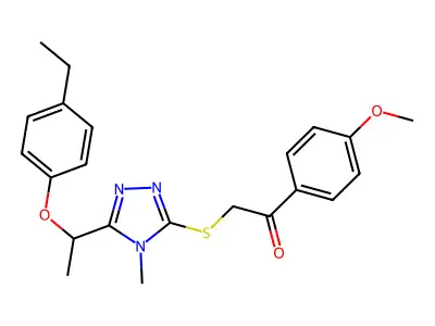 2-({5-[1-(4-ethylphenoxy)ethyl]-4-methyl-4H-1,2,4-triazol-3-yl}sulfanyl)-1-(4-methoxyphenyl)ethanone structure