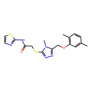 2-({5-[(2,5-dimethylphenoxy)methyl]-4-methyl-4H-1,2,4-triazol-3-yl}sulfanyl)-N-(1,3-thiazol-2-yl)acetamide structure