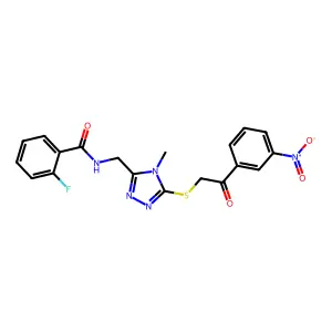 2-fluoro-N-[(4-methyl-5-{[2-(3-nitrophenyl)-2-oxoethyl]sulfanyl}-4H-1,2,4-triazol-3-yl)methyl]benzamide structure