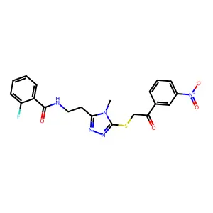 2-fluoro-N-[2-(4-methyl-5-{[2-(3-nitrophenyl)-2-oxoethyl]sulfanyl}-4H-1,2,4-triazol-3-yl)ethyl]benzamide structure