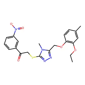2-[[5-[(2-ethoxy-4-methylphenoxy)methyl]-4-methyl-1,2,4-triazol-3-yl]sulfanyl]-1-(3-nitrophenyl)ethanone structure