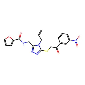 N-[[5-[2-(3-nitrophenyl)-2-oxoethyl]sulfanyl-4-prop-2-enyl-1,2,4-triazol-3-yl]methyl]furan-2-carboxamide structure