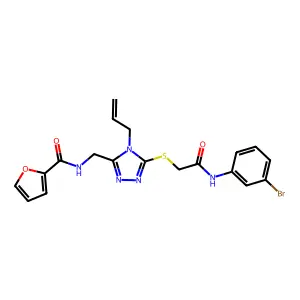N-[[5-[2-(3-bromoanilino)-2-oxoethyl]sulfanyl-4-prop-2-enyl-1,2,4-triazol-3-yl]methyl]furan-2-carboxamide structure