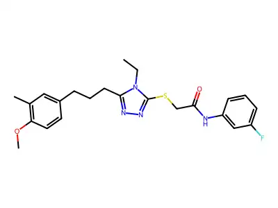 2-({4-ethyl-5-[3-(4-methoxy-3-methylphenyl)propyl]-4H-1,2,4-triazol-3-yl}sulfanyl)-N-(3-fluorophenyl)acetamide structure