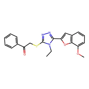 2-[[4-ethyl-5-(7-methoxy-1-benzofuran-2-yl)-1,2,4-triazol-3-yl]sulfanyl]-1-phenylethanone structure