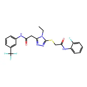 2-[4-ethyl-5-({2-[(2-fluorophenyl)amino]-2-oxoethyl}sulfanyl)-4H-1,2,4-triazol-3-yl]-N-[3-(trifluoromethyl)phenyl]acetamide structure