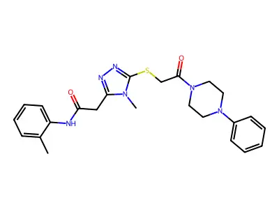 2-(4-methyl-5-{[2-oxo-2-(4-phenylpiperazin-1-yl)ethyl]sulfanyl}-4H-1,2,4-triazol-3-yl)-N-(2-methylphenyl)acetamide structure