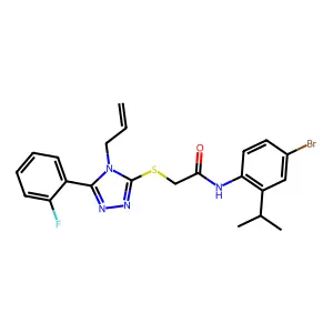 N-(4-bromo-2-propan-2-ylphenyl)-2-[[5-(2-fluorophenyl)-4-prop-2-enyl-1,2,4-triazol-3-yl]sulfanyl]acetamide structure