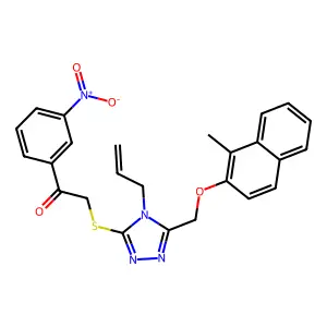 2-[[5-[(1-methylnaphthalen-2-yl)oxymethyl]-4-prop-2-enyl-1,2,4-triazol-3-yl]sulfanyl]-1-(3-nitrophenyl)ethanone structure