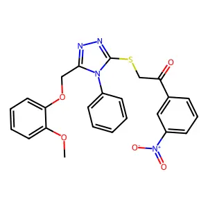 2-[[5-[(2-methoxyphenoxy)methyl]-4-phenyl-1,2,4-triazol-3-yl]sulfanyl]-1-(3-nitrophenyl)ethanone structure