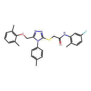 2-({5-[(2,6-dimethylphenoxy)methyl]-4-(4-methylphenyl)-4H-1,2,4-triazol-3-yl}sulfanyl)-N-(5-fluoro-2-methylphenyl)acetamide structure