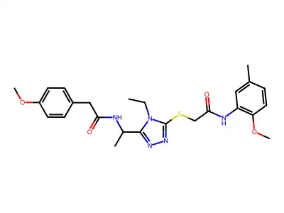 2-{[4-ethyl-5-(1-{[(4-methoxyphenyl)acetyl]amino}ethyl)-4H-1,2,4-triazol-3-yl]sulfanyl}-N-(2-methoxy-5-methylphenyl)acetamide structure