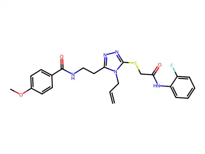 N-[2-[5-[2-(2-fluoroanilino)-2-oxoethyl]sulfanyl-4-prop-2-enyl-1,2,4-triazol-3-yl]ethyl]-4-methoxybenzamide structure
