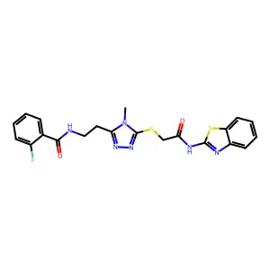 N-[2-(5-{[2-(1,3-benzothiazol-2-ylamino)-2-oxoethyl]sulfanyl}-4-methyl-4H-1,2,4-triazol-3-yl)ethyl]-2-fluorobenzamide structure