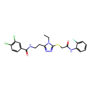 3,4-dichloro-N-[2-[4-ethyl-5-[2-(2-fluoroanilino)-2-oxoethyl]sulfanyl-1,2,4-triazol-3-yl]ethyl]benzamide structure