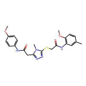 2-[5-({2-[(2-methoxy-5-methylphenyl)amino]-2-oxoethyl}sulfanyl)-4-methyl-4H-1,2,4-triazol-3-yl]-N-(4-methoxyphenyl)acetamide structure