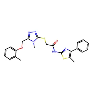 2-({4-methyl-5-[(2-methylphenoxy)methyl]-4H-1,2,4-triazol-3-yl}sulfanyl)-N-(5-methyl-4-phenyl-1,3-thiazol-2-yl)acetamide structure