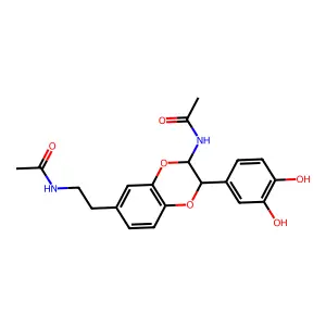 2-Acetylamino-7-(2-acetylaminoethyl)-3-(3,4-dihydroxyphenyl)benzodioxin structure