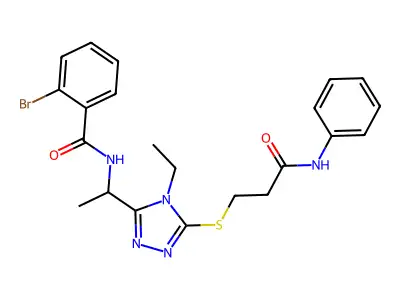 2-bromo-N-[1-(4-ethyl-5-{[3-oxo-3-(phenylamino)propyl]sulfanyl}-4H-1,2,4-triazol-3-yl)ethyl]benzamide structure