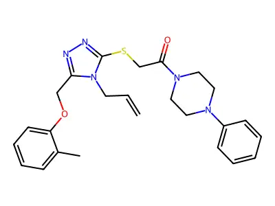 2-({5-[(2-methylphenoxy)methyl]-4-(prop-2-en-1-yl)-4H-1,2,4-triazol-3-yl}sulfanyl)-1-(4-phenylpiperazin-1-yl)ethanone structure